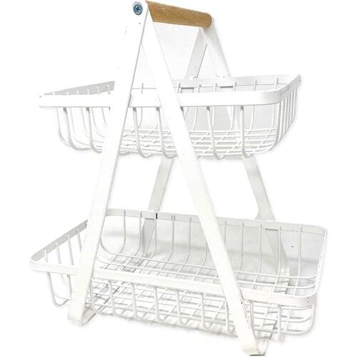 Farmhouse 2-Tier Metal Fruit Storage Basket Organizer Display Stand for Home Decoration