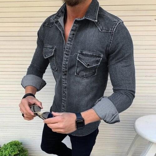 Mens Denim Jacket Long Sleeve Fashion Mens Casual Slim Button Washed Denim Jeans Jacket Black Blue Mens Jackets