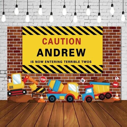 Boys Build Construction Theme Birthday Party Photography Backdrop Dump Truck Cartoon Studio Background Caution Banner Poster