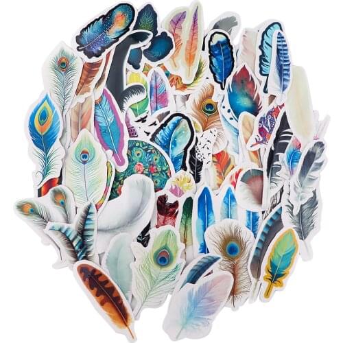JF1118 63pcs/set Colorful Feather Stickers For Scrapbooking Laptop Guitar Skateboard Suitcase Stickers Art Decoration Stickers