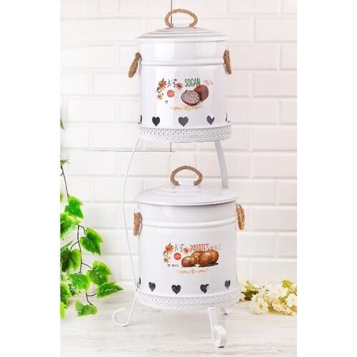 Potato Onion Bucket 2 Layer Metal White
