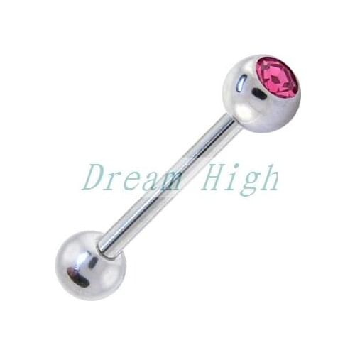 Crystal Ring Tongue Piercing Straight bar body Jewelry 316L Surgical steel 50pcs/lot Free Shipping