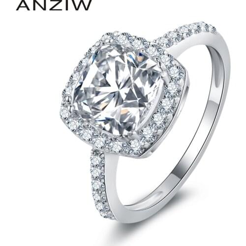 ANZIW 2 Carat Cushion Halo Ring Engagement Wedding Rings 925 Sterling Silver Rings Finger Lab Created For Women Party Ring Gifts