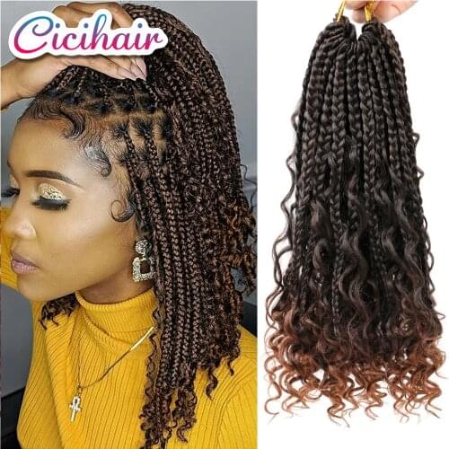14" Box Braid Crochet Braid Hair Ombre Brown Braids With Curly Hair Synthetic Passion Twist Hair Pre Looped 16Strands LIHUI