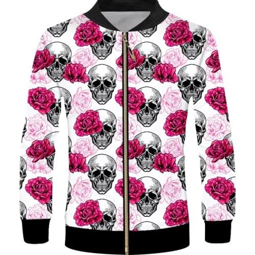 IFPD New Zip Up Jacket 3d Skull Floral Print Women/men Y2d Funny Fall Long Sleeves Coat Harajuku Streetwear Casual Zipper Jacket