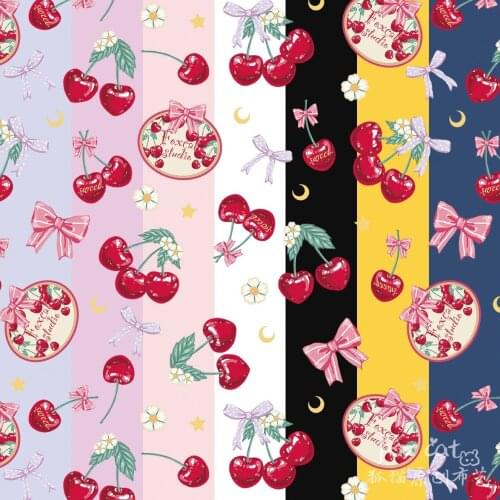 Lolita Strawberry Rabbit Four Way Stretch Polyester Fabric for Girl Summer Dress Skirt Blouse Pants DIY