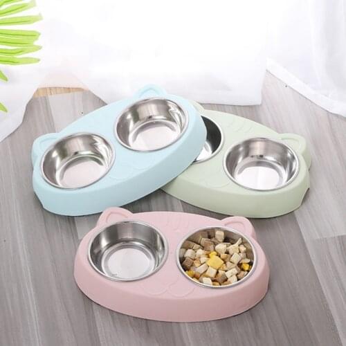 Cute Cat Bowl Pet Bowls Dog Food Double Bowl Pet Cat Water Feeder Pet Supplies