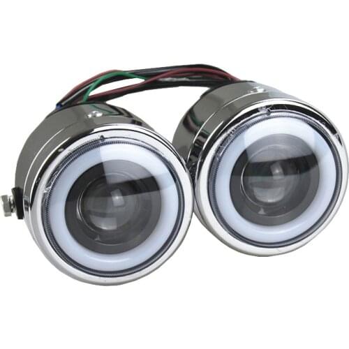 Motorcycle Headlight Twins Dual LED Angel Eyes Headlamp For Harley Heritage Softail Classic FLSTC Kawasaki Honda
