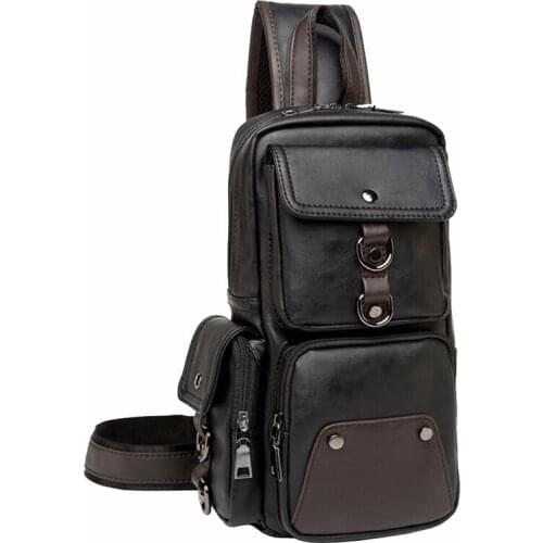 New Brand Men Chest Pack Single Shoulder Strap Back Sling Bags PU Leather Travel Men Crossbody Bags Fashion Chest Bag