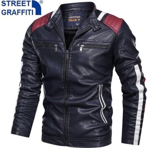 2021 Men New Winter Motor Leather Jacket Men Casual Autumn Baseball PU Fleece Jackets Coat Fashion Slim Biker Leather Jacket Men