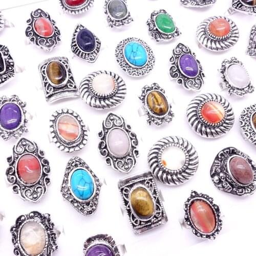 Wholesale 24pcs mixed mens womens natural fashion promise Vintage beautiful stone alloy jewelry all finger ring set for female