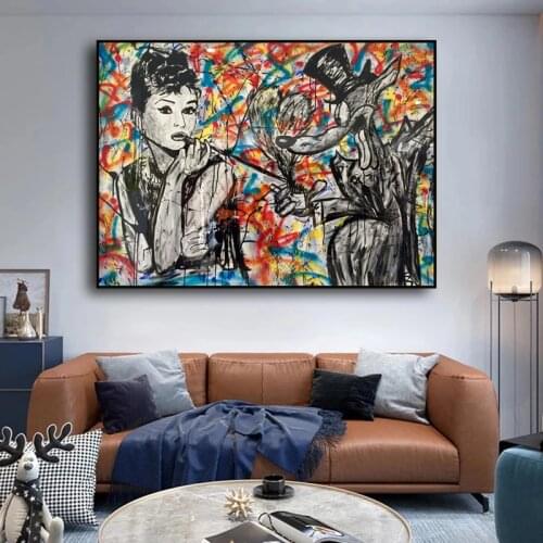 Street Art Figure Graffiti Audrey Hepburn Canvas Prints Posters Oil Painting Wall Pictures for Living Room Home Cuadros Decor