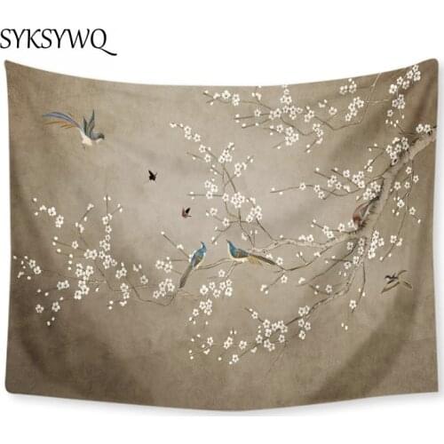 Flower branch tapestry wall hanging bird printed dorm decor wall carpet new arrival drop shipping wallpaper