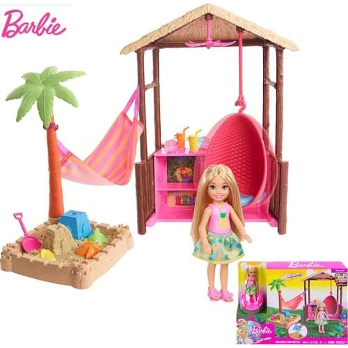 Original Chelsea Club Barbie Doll Beach House Toys for Children Playset with Clothes Dolls Accessories Toy for Girls Brinquedos