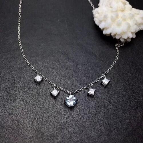 Natural light blue Aquamarine Pendant necklace S925 silver Natural gemstone necklace Fashion simple chain girl gift jewelery