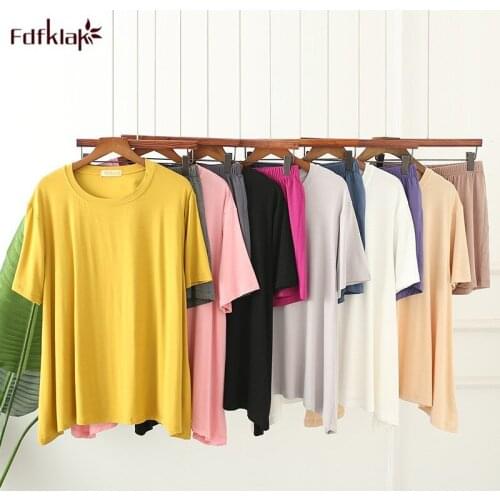 Fdfklak Casual shorts sleepwear set pyjama femme new spring summer short sleeve pajamas suit loose pijamas women nightwear sets