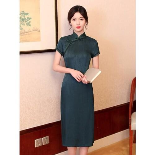Cheongsam Summer New Chinese Retro Style Short Sleeve Solid Color Elegant Slim Thin Dresses Fashion Sexy Tight Hip Qipao Dress