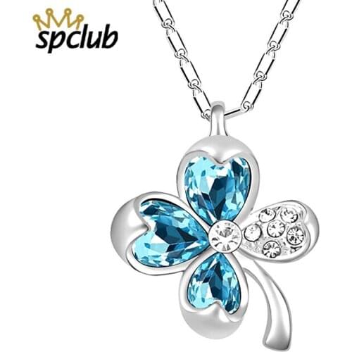 Genuine Crystals from Swarovsk Trendy Romantic Pendants Necklaces For Women Girl Lucky Clovers Fashion Birthday Festival Gift