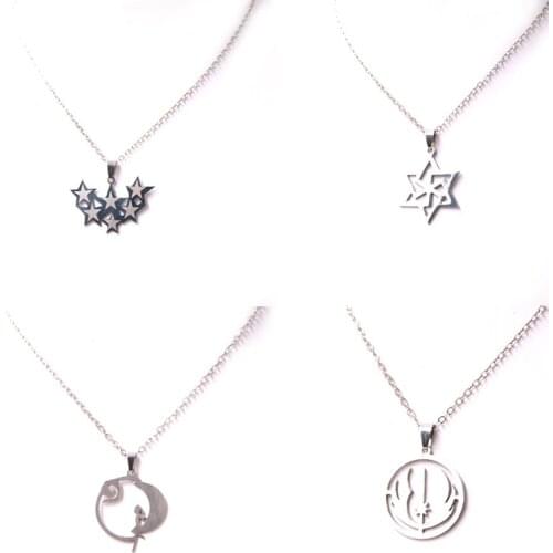 Star of David Moon Charms Silver Plated Necklaces Stainless Steel Fashion Pendant Necklaces Women Female Male Jewelry P250