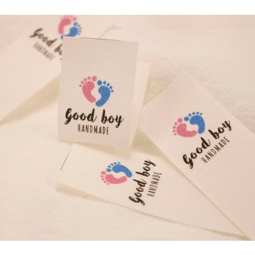 Custom Sewing Labels, Personalized Brand, Clothing Tags, Logo, Baby footprint, 25mm x 70mm, For Handmade Items (MD5028)