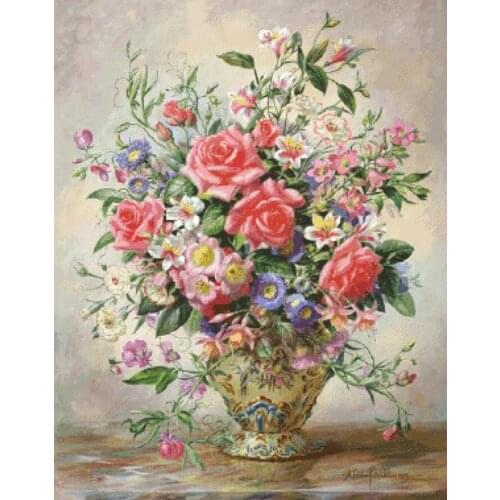 Pink rose vase cross stitch package flowers 18ct 14ct 11ct cloth cotton thread embroidery DIY handmade needlework