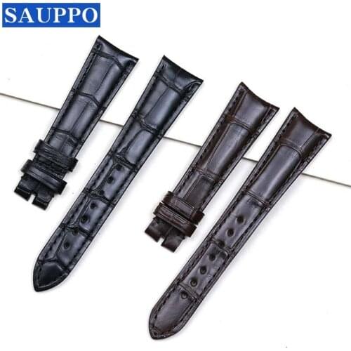 SAUPPO Dark Brown Black Watchband Curved End Suitable for Zenith Star Alligator Leather Sweatband Beautiful Alligator Grain
