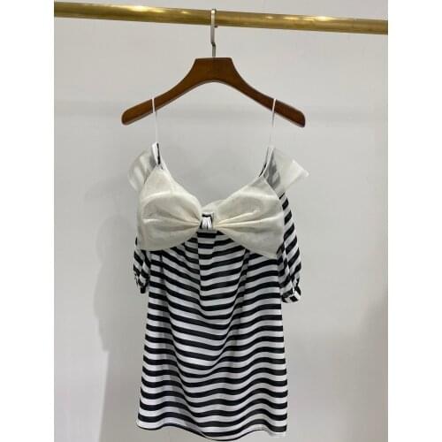 Silk bow camis striped women lady girl tank top 260329091