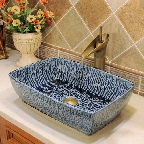 Blue And White China Artistic Handmade Ceramic wash basin Lavobo Round Counter top ceramic wash basin bathroom sinks