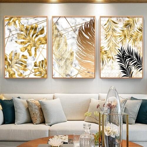 Nordic Plants Golden Leaf Canvas Paintings Posters and Prints Wall Art Picture for Living Room Home Decoration