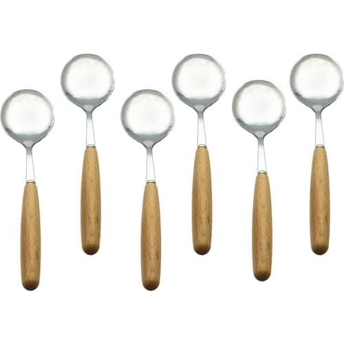 Simple Style Stainless Steel Dinner Spoon Coffee Spoon Soup Spoon With Wooden Handle Flateware Dinnerware Set Tableware 6pcs/set