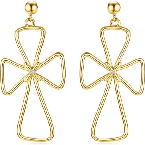 Unique Design Punk Rock Hollow Cross Earrings Jewelry Exquisite Stainless Steel Women Earrings Studs Exaggerated Accessories New