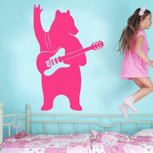 YOYOYU Art Home Decor Bear with Guitar Music Animal Funny Home Wall Decal Vinyl Sticker Bedroom Housewares Decoration WW-530