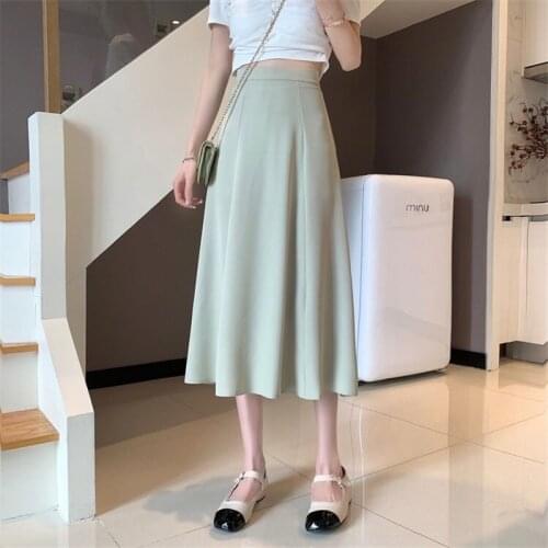 Green Midi Skirt Solid Color Long Tulle Beige Sexy Skirts Falda Negra Coreanas Jupe Taille Haute Roupas High Waist Clothing