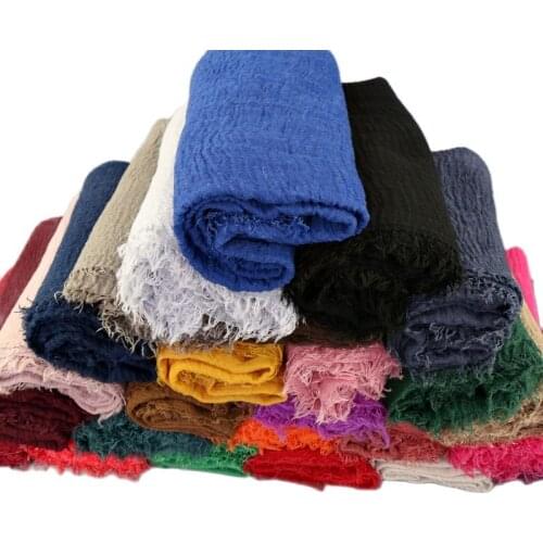 Ladies Fashion Plain Oversize Bubble Fringes Viscose Shawl Wrap Headband Pashmina Scarves and Hijabs Maxi Wrinkle Muslim Sjaal
