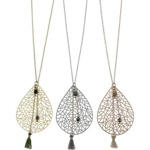 Fashion creative tassel hollow water drop shape pendant computer chip 18K Gold Plated necklace women