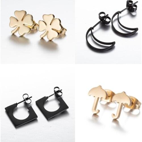 Jisensp Stainless Steel Earring for Women Man Simple Fashion Clover Stud Earrings Lovers Engagement Jewelry Gift bijoux