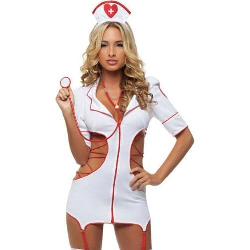 New Design Women Lingerie Sexy Erotic Costumes Nurse Cosplay Uniform Dress Side Hollow Siamesed Underwear Erotic Underwear