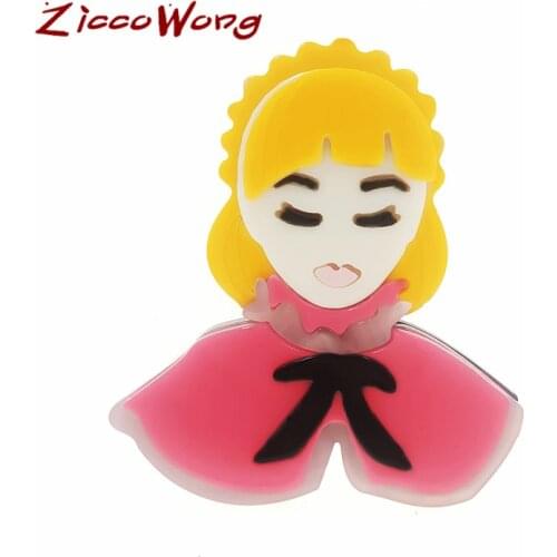 ZiccoWong Lovely Cartoon Acrylic Orange Hair Girl Brooch For Women Pink Clothes Bow Sweet Girl Brooch Pins Party Jewelry Gift