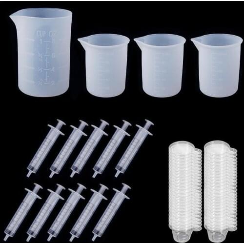 1pc 250mI+3pcs 100ML Disposable Silicone Measuring Cups Graduated Measuring Cup Transparent Silicone Cup Kitchen Bar Supplies