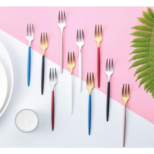 1Pc Matte Black Stainless Steel Cutlery Set Coloful Fork Tea Cake Snack Fork Dinnerware Tableware Dessert Fruit Fork Silverware