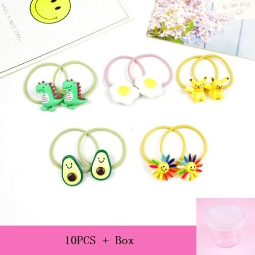 10pcs/Box Can Be Sweet Girl Does Not Hurt Hair Elastic Headdress Flower and Fruit Pattern Hair Rope Princess Hair Accessory