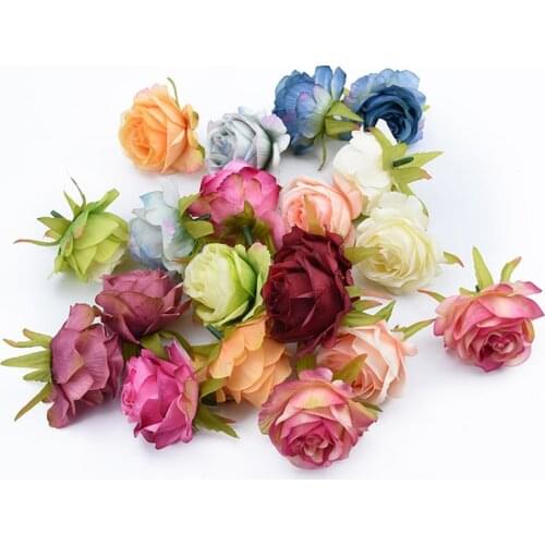 100pcs Artificial Flowers Silk Roses Head Christmas Decorations for Home Wedding Decorative Wall Bridal Accessories Clearance