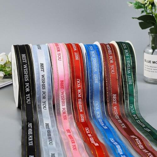 2.5cm 45meters Silk Ribbon with Letters Best Wishes For You For DIY Gift Packing Wedding Party Crafts Supplies Sewing Accessorie