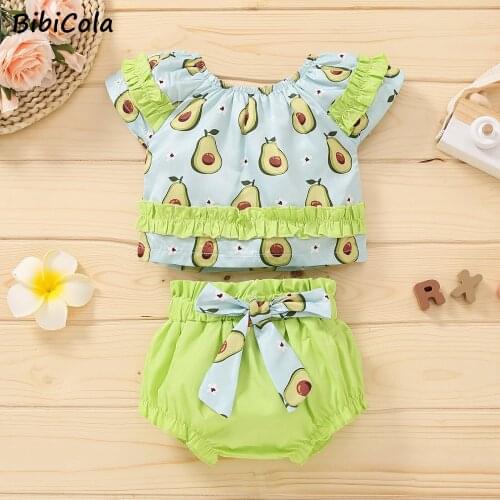 2PCS/Set Toddler Baby Girls Summer Clothes Set Avocado Tops Vest + Green Shorts Clothing Suit Infant Fashion Outfits Set 1-4Y