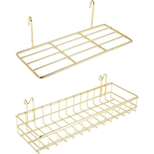 2pcs Grid Panel Wall Shelf Basket with Hook Bookshelf Display Storage Rack Tray B95C