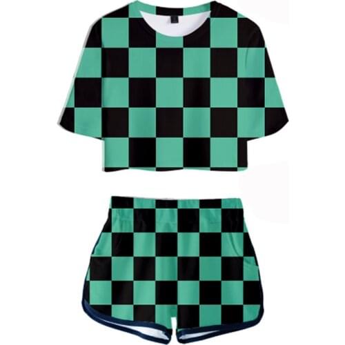 2021 Classic Anime Demon Slayer Killer Cosplay Clothes Kostuum Kamado Nezuko Girls Two Piece Sets Women Sexy Short sleeve suit