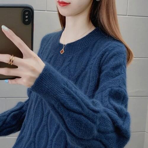 2021 spring and autumn fashion new twist sweater women loose Korean style ladies Western style knitted bottoming shirt