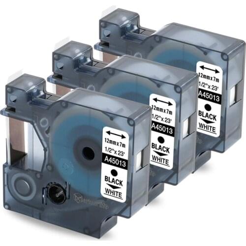 3PCS 45013 (S0720530) Compatible Dymo D1 Label manager Black on White for DYMO LabelManager 160 Printer Ribbon, 12mm (1/2") x 7m