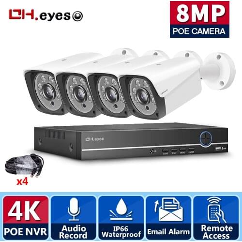 4K NVR 4pcs 8MP Email alert Cameras POE Security System Kit Motion Detection Weatherproof Outdoor Security Camera System Set