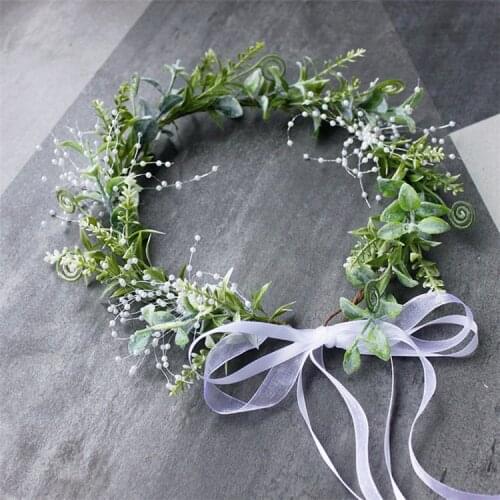 Bride Hair Accessories Fairy Tale Green Plants Simulation Leaf Beads Artificial Leaf Beads Necklace Wreath Wedding Decorations